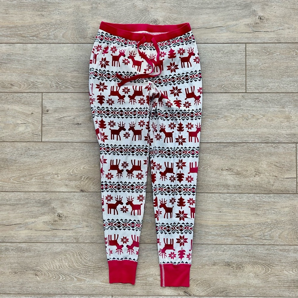 Hanna Andersson Long John‎ Faire Isle Deer Pajama Pants Women Small Cotton Red